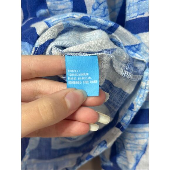 NWOT J.McLaughlin Lois 100% Linen Ikat Triangle Stripes Button Up Shirt Women's - Picture 5 of 10